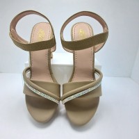 Lites Footwear Ladies Beige High Heel Platform Sandal with Rhinestone Strap – Elastic Ankle Strap Party Wear